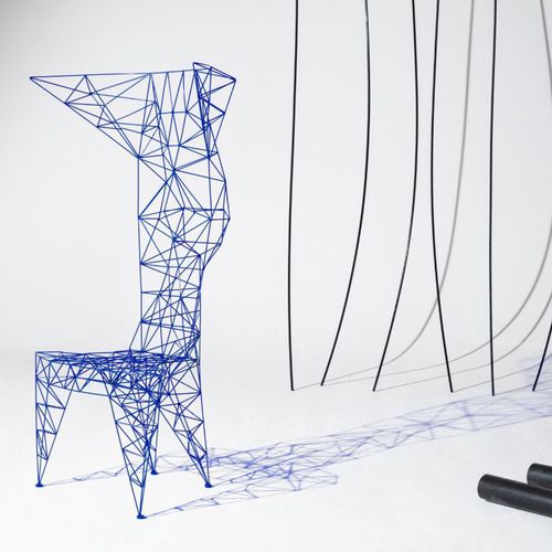 Original design chair - PYLON : PYC01-BLU - Tom Dixon - indoor / metal / high back