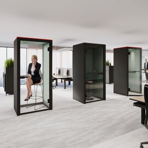 Office pod with built-in lighting - TALK.BOX - König Neurath - acoustic / 1 person / with glass door