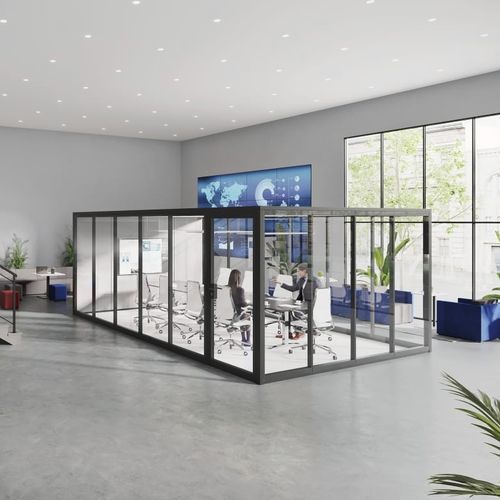 Acoustic room-in-room system - THINK.TANK.II - König Neurath - with built-in lighting / glass / tempered glass facing