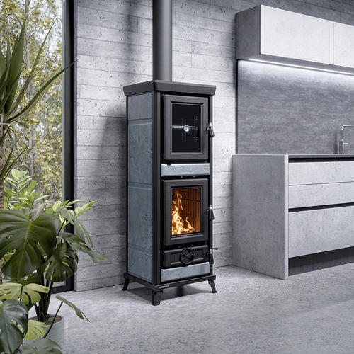 Wood heating stove - Agnese EVO Stone - THERMOROSSI - 5 kW...10 kW / floor-mounted / contemporary