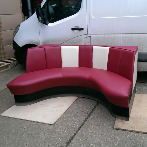 Contemporary upholstered bench - BOOTHS - KODRETA furniture, s.r.o. - fabric / leather / metal base
