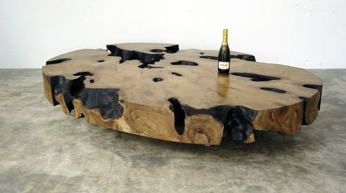 Contemporary coffee table - OVALE - JÉRÔME-ABEL SEGUIN - petrified wood / home / indoor
