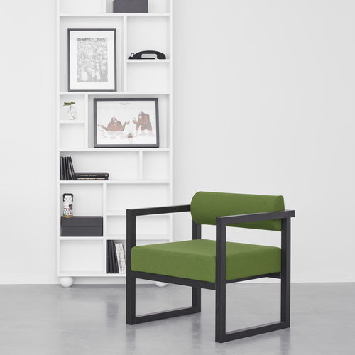 Contemporary armchair - RELOAD - A 2 designers - fabric / oak / plywood