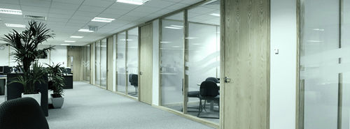 Removable partition - ECO - planet partitioning - wooden / glazed / commercial