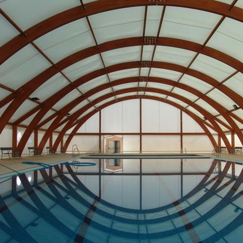 Metal frame tensile structure - TEXMAD - Tecnodimension Hinchable S.L. - arch / wooden frame / roof