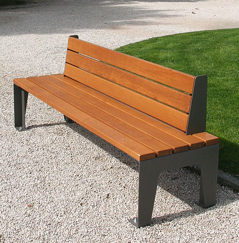 Contemporary public bench - MODUS - ACCENTURBA - oak / thermo-lacquered steel / with backrest