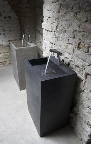 Hand basin with post - BLOCKBUSTER - IVANKA - rectangular / ceramic