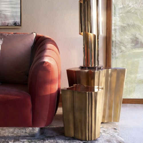 Contemporary side table - SEQUOIA SMALL - BRABBU DESIGN FORCES - walnut / wood veneer / brushed brass base