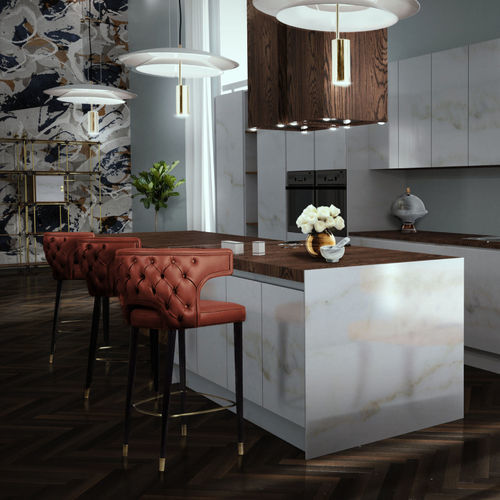 Traditional bar chair - KANSAS - BRABBU DESIGN FORCES - indoor / synthetic leather / lacquered wood base
