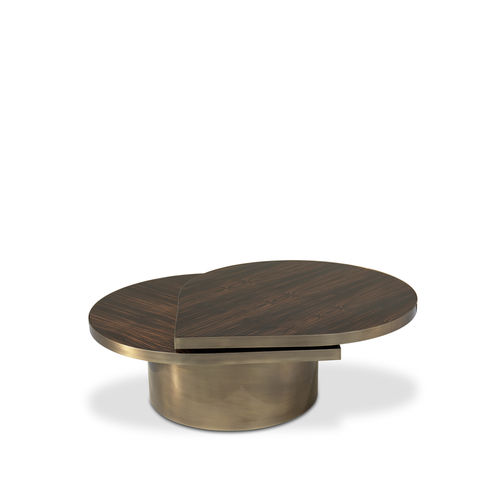 Contemporary coffee table - TEARS AGED BRASS - KOKET Love Happens - wood veneer / ebony / aged brass base