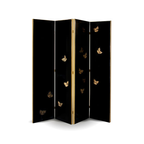 Contemporary screen - EUPHORIA BLACK LACQUER METAL FRAME - KOKET Love Happens - lacquered wood / polished stainless steel / custom