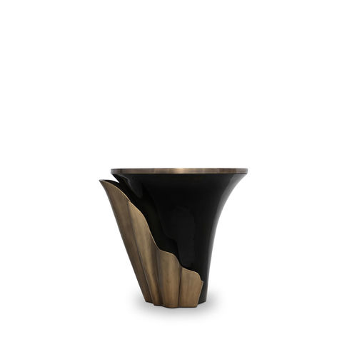 Contemporary side table - YASMINE AGED GOLD LEAF - KOKET Love Happens - wood veneer / ebony / aged brass