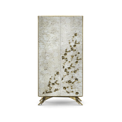 Contemporary wardrobe - SPELLBOUND AGED MIRROR - KOKET Love Happens - glossy lacquered wood / brass / with swing doors