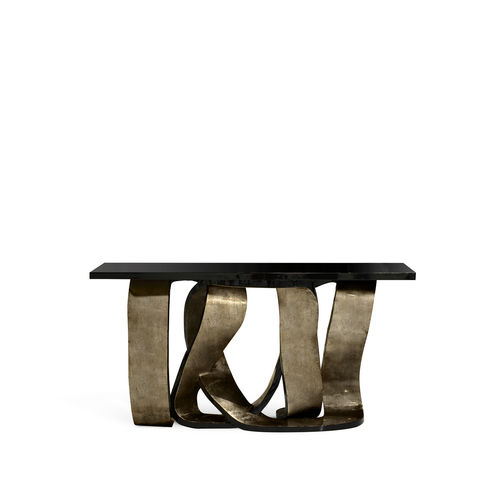 Contemporary sideboard table - RIBBON BROKEN SILVER LEAF - KOKET Love Happens - glossy lacquered wood / lacquered wood base / rectangular