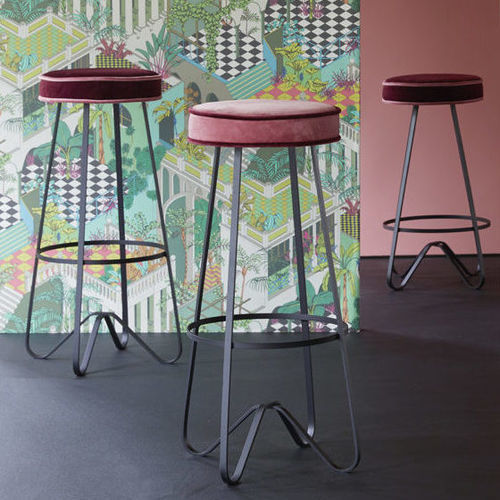 Contemporary bar stool - MACARON - Spoinq - fabric / steel base / 4-legged