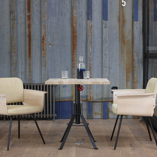 Contemporary bistro table - WESSEL - Spoinq - oak / teak / steel base