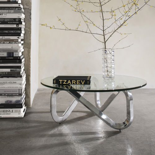 Contemporary coffee table - LIBRA - Kubikoff - glass / brushed aluminum / aluminum base
