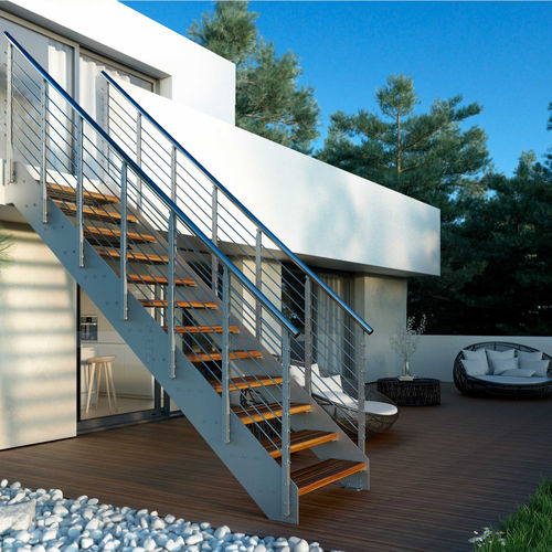 Straight staircase - Externa - RINTAL - wooden step / metal frame / home