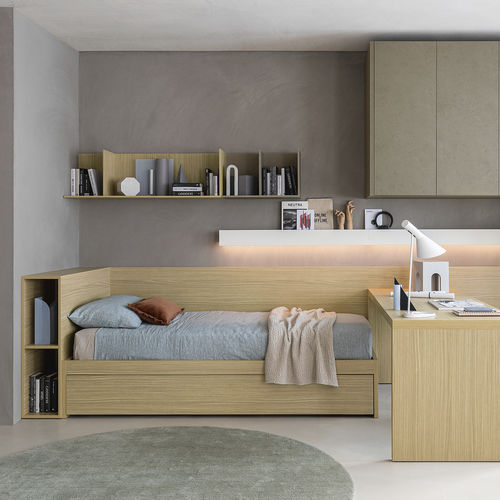 White children's bedroom furniture set - SM2507 - ZALF spa - green / melamine / natural oak