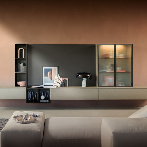 Contemporary living room wall unit - SM2502 - ZALF spa - melamine / with storage compartment