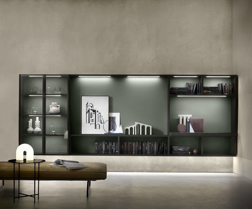 Contemporary living room wall unit - SM2212 - ZALF spa - melamine / with storage compartment / illuminated
