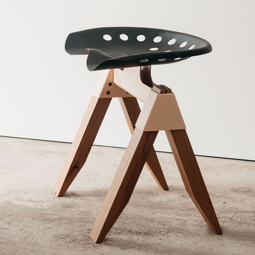 Contemporary stool - HARVESTER - LifeSpaceJourney - steel / wooden base