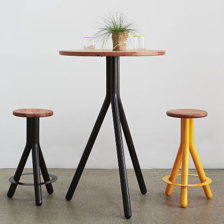 Contemporary high bar table - PIPE  - LifeSpaceJourney - hardwood / metal / round