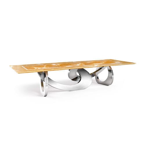 Original design dining table - BANGLES STONE - Barberini & Gunnell - marble / polished stainless steel base / rectangular