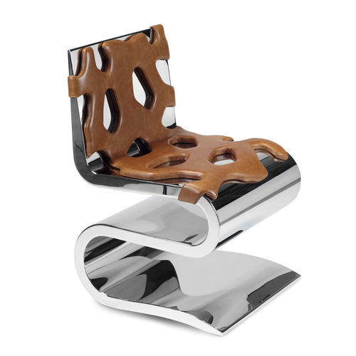 Original design chair - Berserker - Barberini & Gunnell - indoor / leather / polished stainless steel base