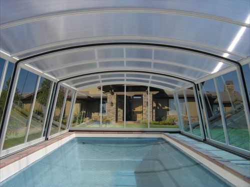 High swimming pool enclosure - PROFESSIONAL - Aquacomet Kft. - sliding / stainless / polycarbonate