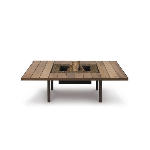 Wood-burning fire pit - Tavolo - Ak47 Design - teak / powder-coated steel / square