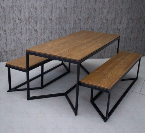 Minimalist design bench and table set - LIMA - KRONEMAG MILLENIUM srl - pine / steel / indoor