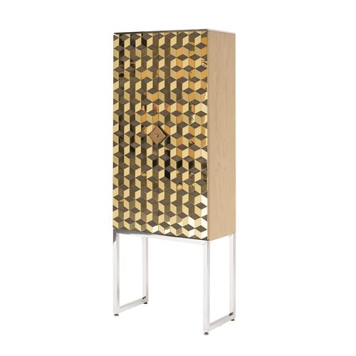 Contemporary bar cabinet - RACHEL C03L - GHYCZY - wooden / stainless steel / with hinged door
