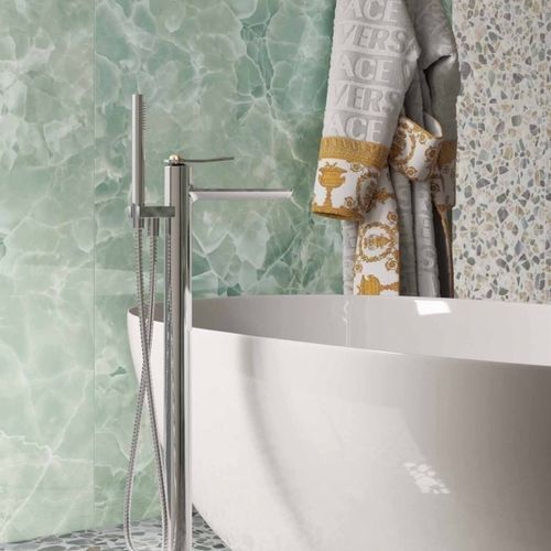Metal bathtub mixer set - 0013165 - Versace Ceramics - floor-mounted / contemporary / 1-hole