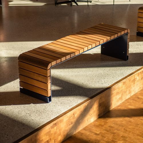 Contemporary public bench - MOVE - Vestre - galvanised steel / wooden / without backrest