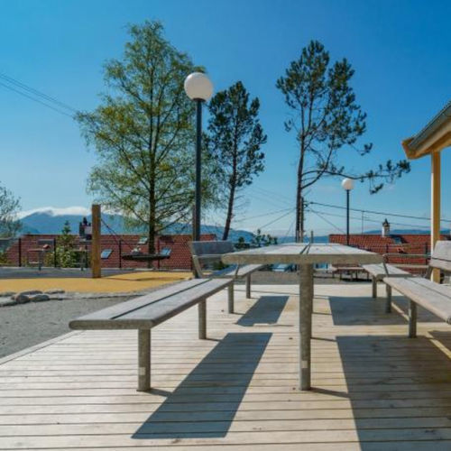 Contemporary public bench - APRIL STAVANGER - Vestre - galvanised steel / wooden / without backrest