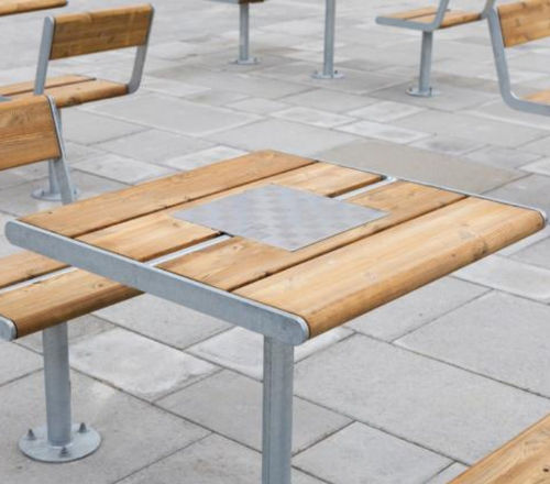 Contemporary table - APRIL - Vestre - wooden / galvanised steel base / square