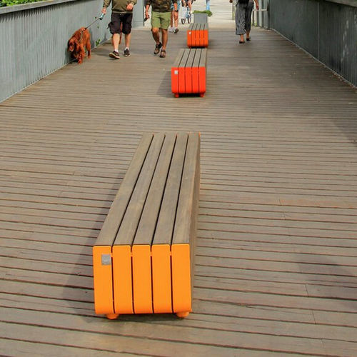 Contemporary public bench - STRIPES  - Vestre - galvanised steel / wooden / without backrest