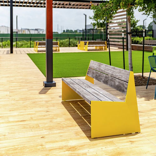 Contemporary public bench - BLOC  - Vestre - galvanised steel / wooden / with backrest