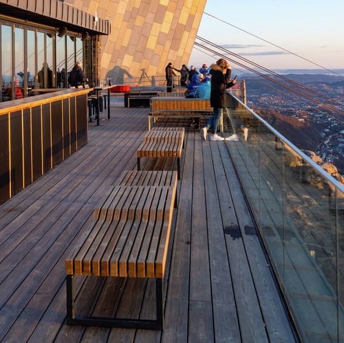 Contemporary public bench - PORTO - Vestre - galvanised steel / wooden / without backrest
