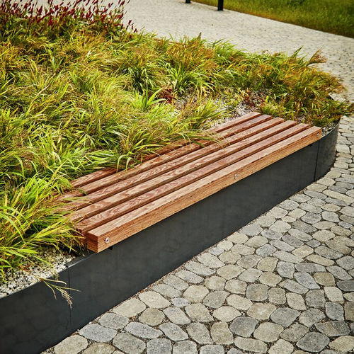 Contemporary public bench - VIA - Vestre - galvanised steel / wooden / without backrest