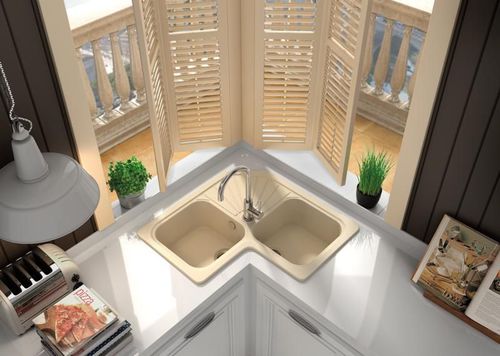 Double kitchen sink - AGATA - SANIZEO - with drainboard / composite / overmount