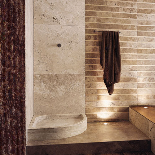 Corner shower base - AQUA - Vaselli Marmi - raised / natural stone