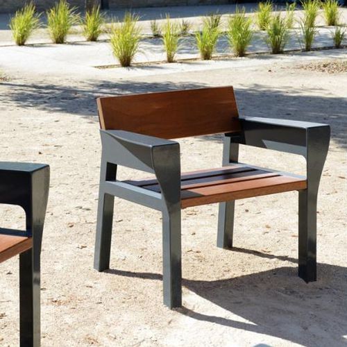 Contemporary urban armchair - LINK - univers & cité | mobilier urbain - wooden / steel / for public space