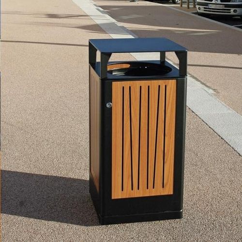 Public trash can - LIA - univers & cité | mobilier urbain - steel / wooden / laminate
