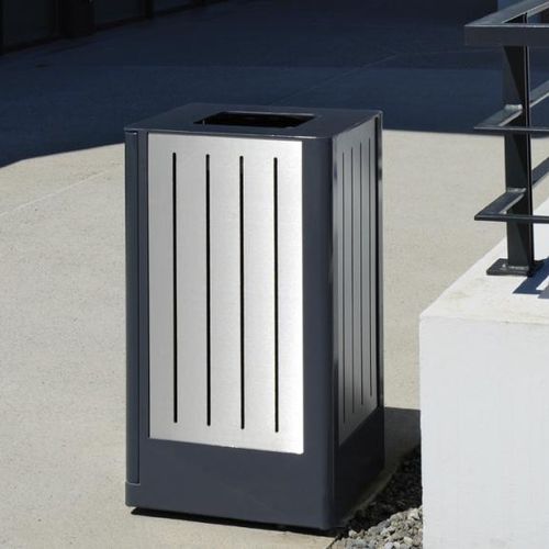 Public trash can - FUSION - univers & cité | mobilier urbain - steel / brushed stainless steel / with lid