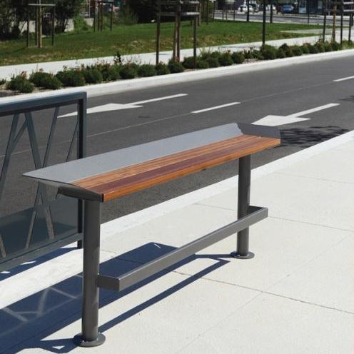 Contemporary public bench - ORIA  - univers & cité | mobilier urbain - wooden / steel / without backrest