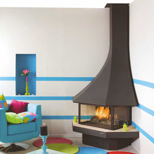 Wood-burning fireplace - JULIETTA 985 - JC BORDELET - floor-mounted / corner / 3-sided