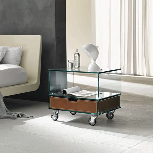 Contemporary bedside table - GRATTACIELO - TONELLI Design - wooden / glass / leather