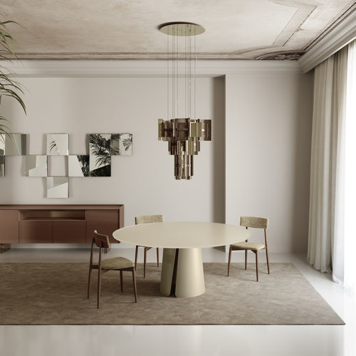 Contemporary dining table - WISTON - TONELLI Design - tempered glass / lacquered glass / porcelain stoneware